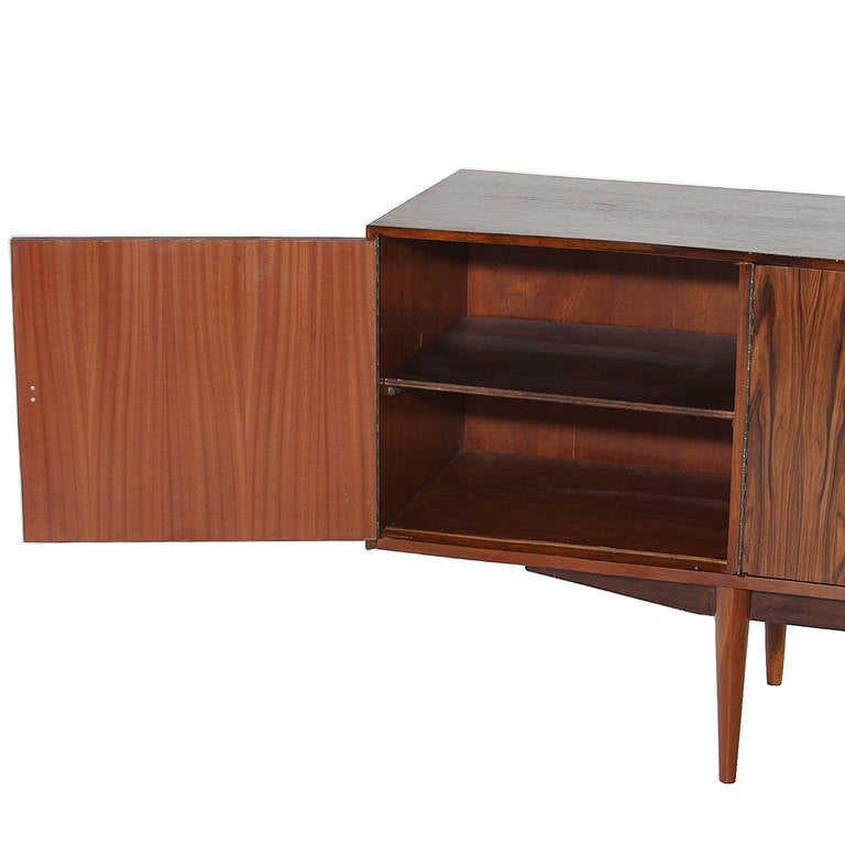 Mid-Century Brazilian Jacaranda Credenza with Leather Doors and Bronze Pulls In Good Condition For Sale In Los Angeles, CA