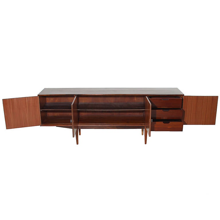 Mid-Century Modern Mid-Century Brazilian Jacaranda Credenza with Leather Doors and Bronze Pulls For Sale
