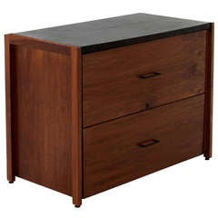 Vista of California Walnut Flat File Cabinet with Inset Black Leather Top