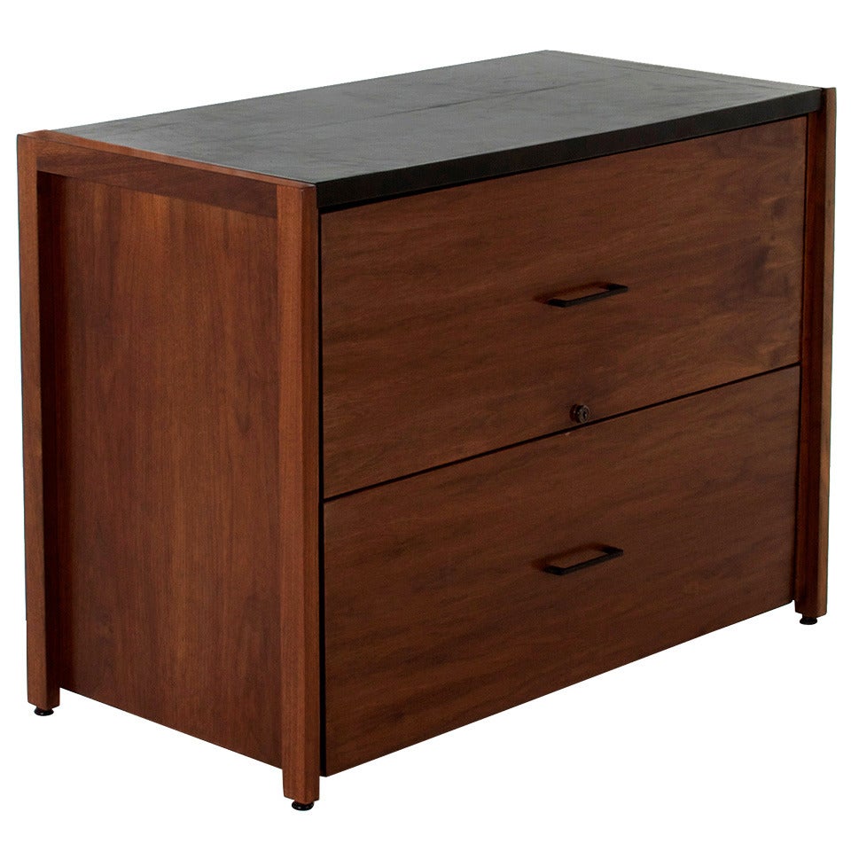 Vista of California Walnut Flat File Cabinet with Inset Black Leather Top For Sale