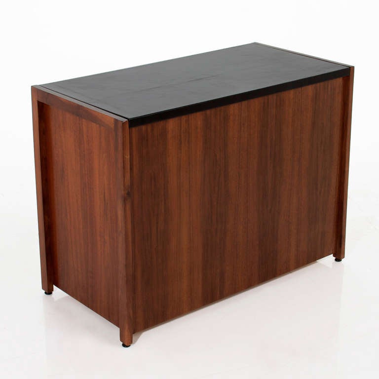 American Vista of California Walnut Flat File Cabinet with Inset Black Leather Top For Sale