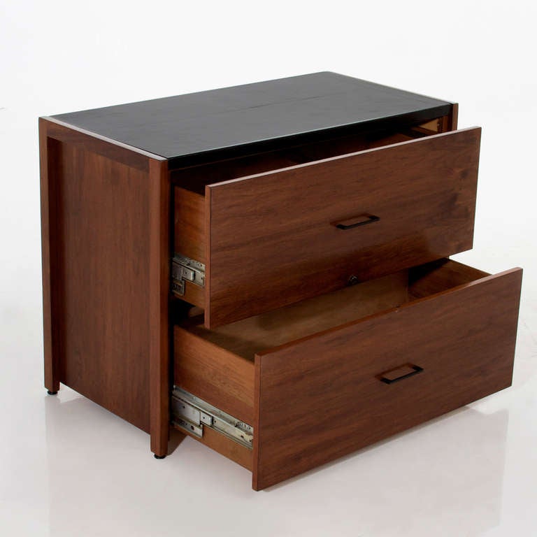 Vista of California Walnut Flat File Cabinet with Inset Black Leather Top In Good Condition For Sale In Los Angeles, CA