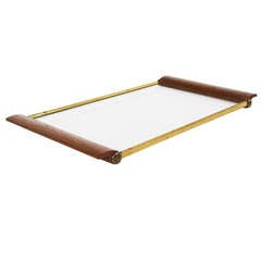 Italian Walnut and Glass Serving Tray