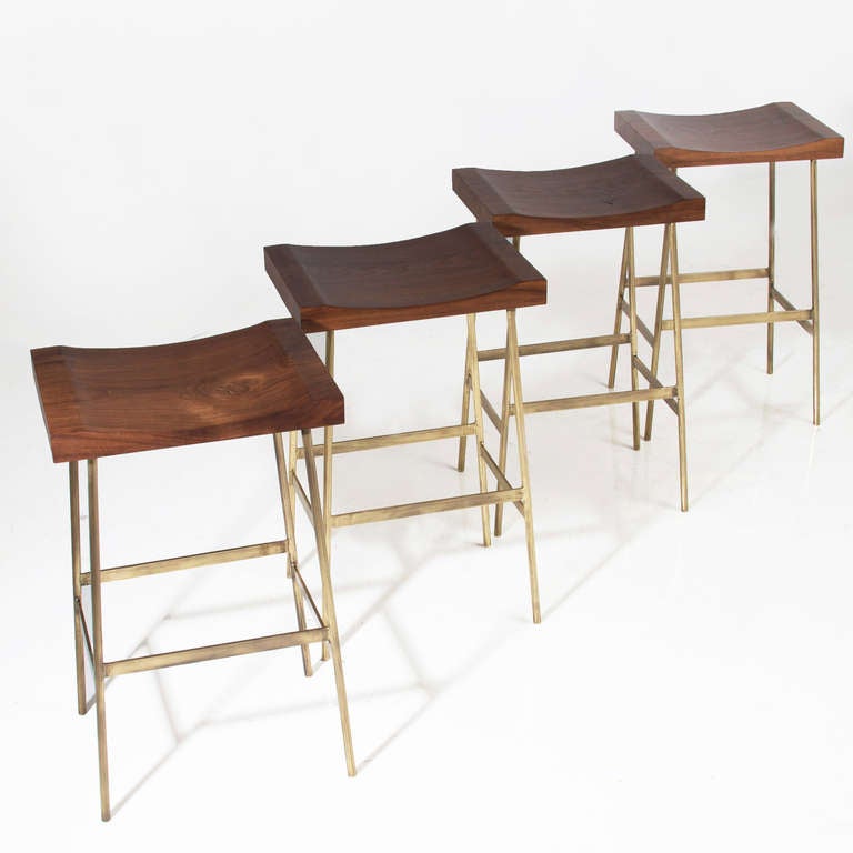 The Solid Brass Bunda Bar Stool by Thomas Hayes Studio In Excellent Condition In Hollywood, CA