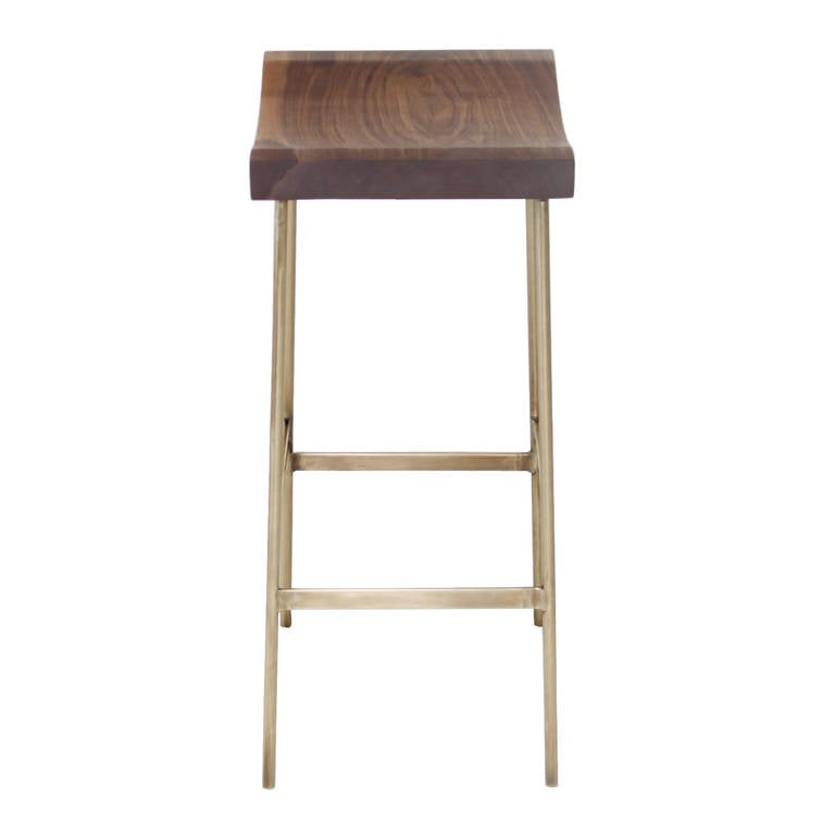 American The Brass Bunda Bar Stool in Walnut by Thomas Hayes Studio