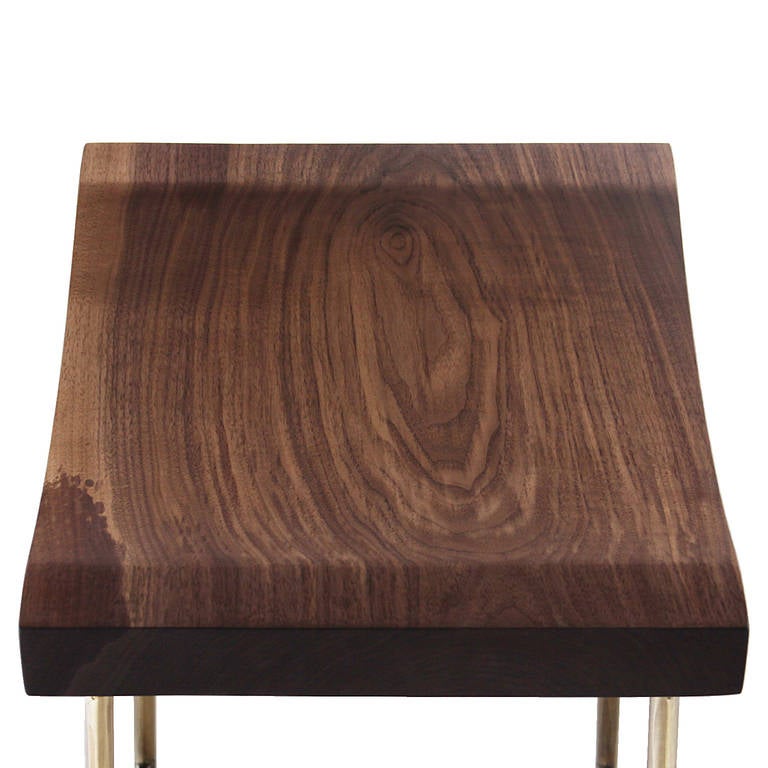 The Brass Bunda Bar Stool in Walnut by Thomas Hayes Studio In Excellent Condition In Hollywood, CA