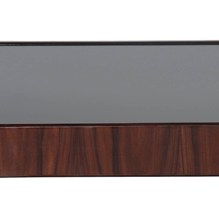 Low Rosewood Coffee Table with Reverse Painted Black Glass from Brazil In Good Condition In Hollywood, CA