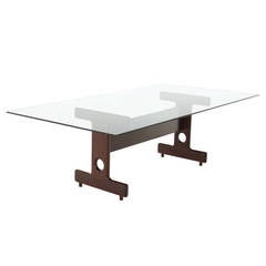 Vintage Sergio Rodrigues Dining Table with a Glass Top