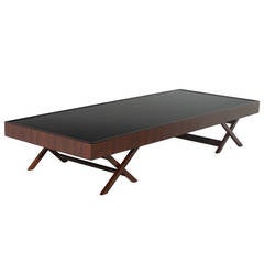 Low Rosewood Coffee Table with Reverse Painted Black Glass from Brazil