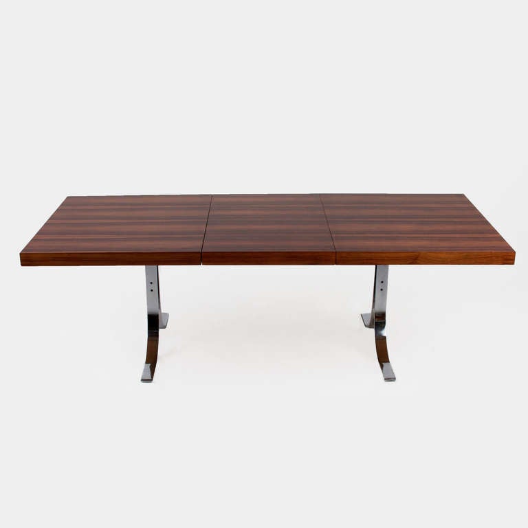 American Milo Baughman Rosewood and Chrome-Plated, Solid Steel Dining Table For Sale