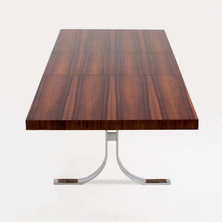 Milo Baughman Rosewood and Chrome-Plated, Solid Steel Dining Table In Good Condition For Sale In Los Angeles, CA