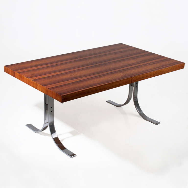 Mid-20th Century Milo Baughman Rosewood and Chrome-Plated, Solid Steel Dining Table For Sale