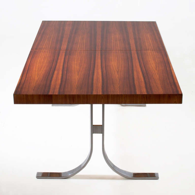 Aluminum Milo Baughman Rosewood and Chrome-Plated, Solid Steel Dining Table For Sale