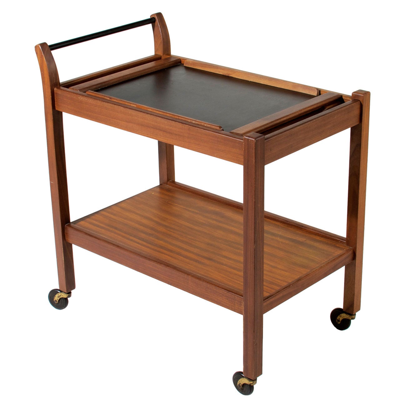 Solid Walnut Bar Tea Cart with Removable Service Tray by Glenn of California For Sale