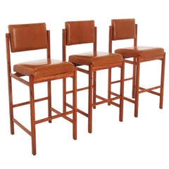 3 Solid Peroba de Rosa Basic Pivot Back Bar Stools, Thomas Hayes Studio