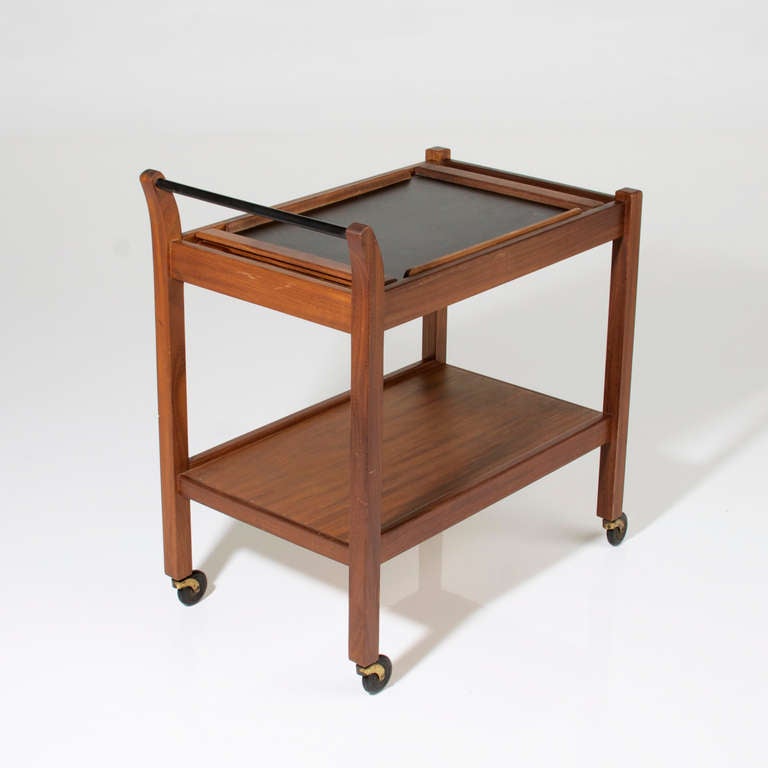 Mid-20th Century Solid Walnut Bar Tea Cart with Removable Service Tray by Glenn of California For Sale