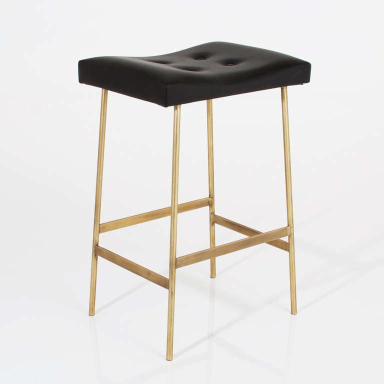The Brass & Leather Bunda Stool by Thomas Hayes Studio In Excellent Condition In Hollywood, CA