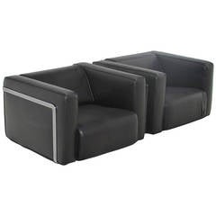 A Pair of Chrome Club Chairs in Black Leather from Brazil