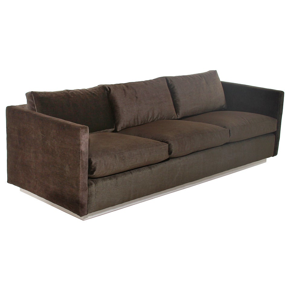 Mohair Sofa with Bleached/blanched Oil Oak Base by Milo Baughman For Sale