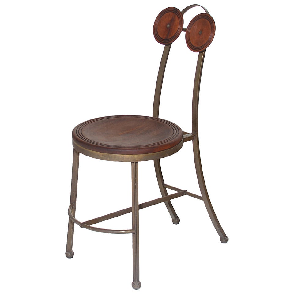 Single Bronze and Freijo Wood Chair by Pedro Useche For Sale