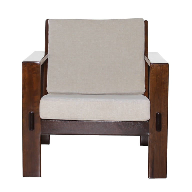 American Brazilian Brauna wood and Cream Linen Chair