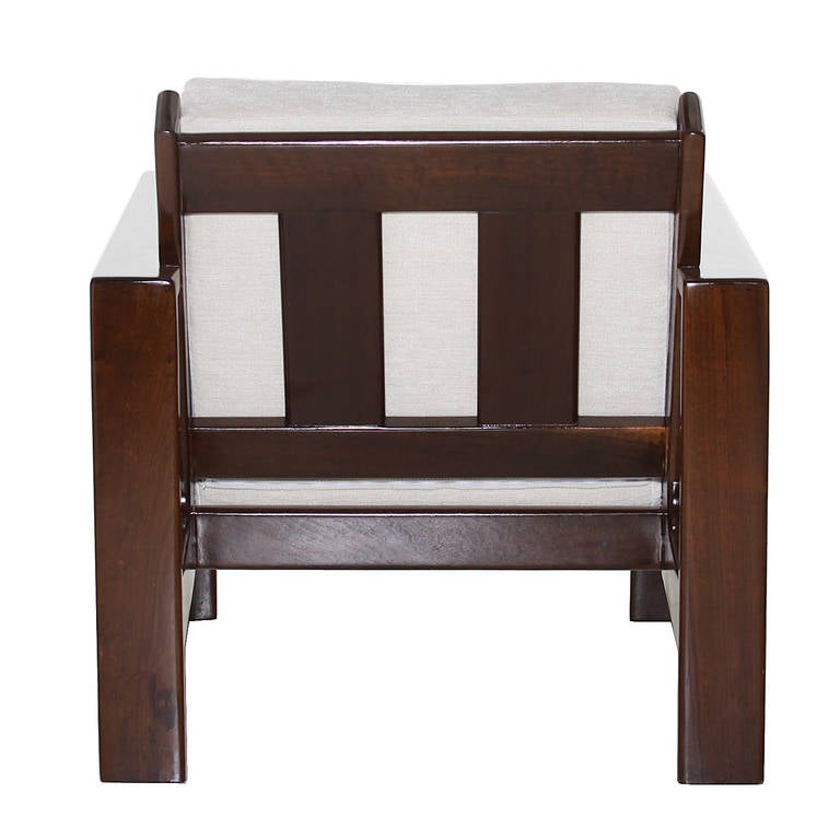 Mid-20th Century Brazilian Brauna wood and Cream Linen Chair