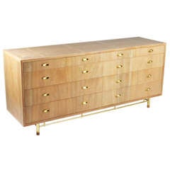 Vintage Mid-Century bleached Walnut & Brass dresser for Johnson furniture