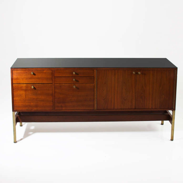 Floating Walnut & Bronze Credenza by Dunbar