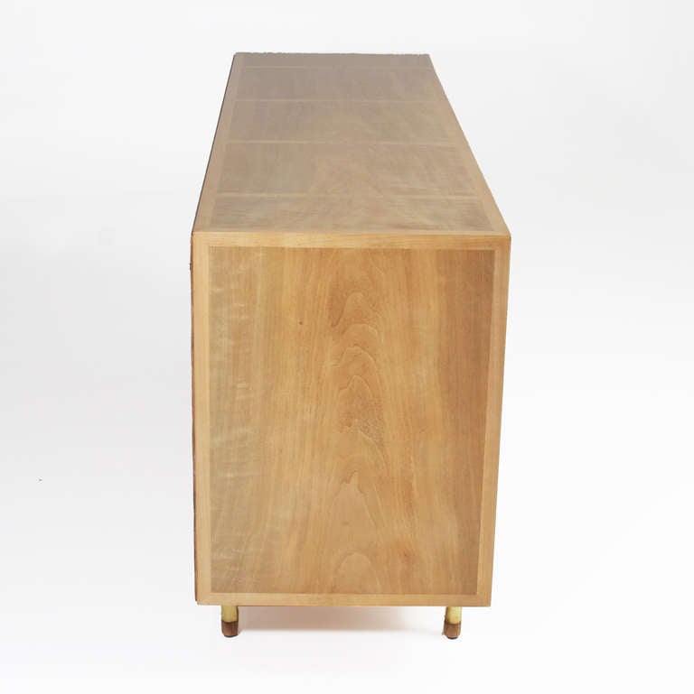 Vintage Mid-Century bleached Walnut & Brass dresser for Johnson furniture In Good Condition In Hollywood, CA