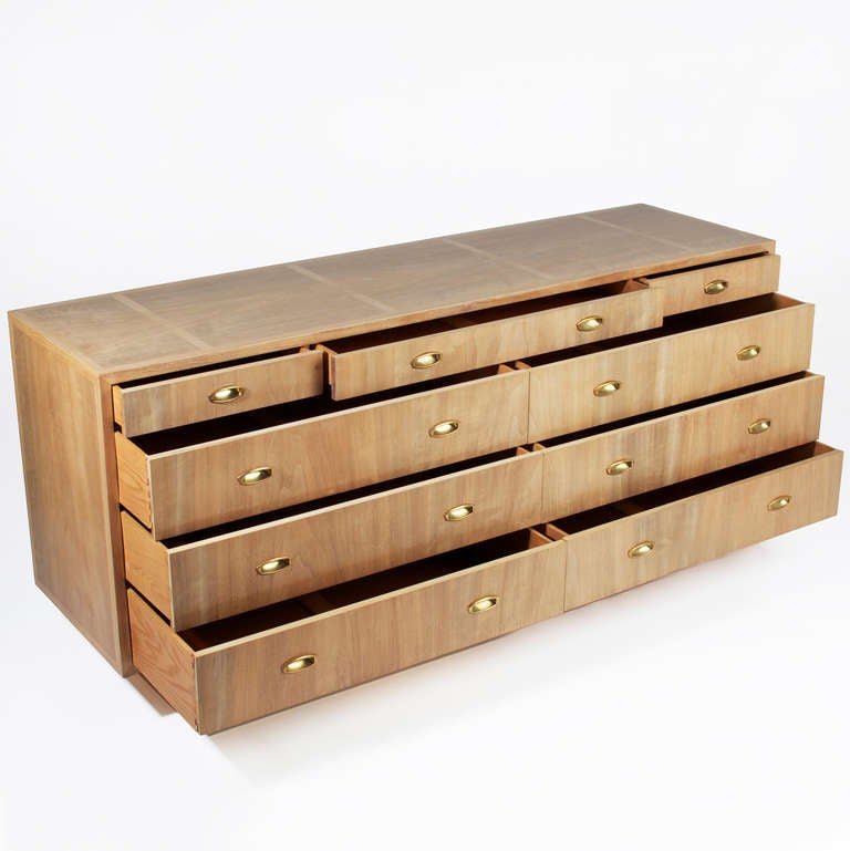 Mid-20th Century Vintage Mid-Century bleached Walnut & Brass dresser for Johnson furniture