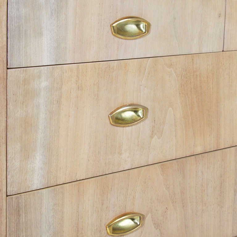 Vintage Mid-Century bleached Walnut & Brass dresser for Johnson furniture 2