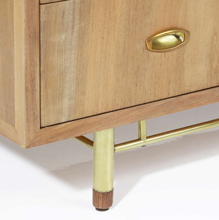 Vintage Mid-Century bleached Walnut & Brass dresser for Johnson furniture 4