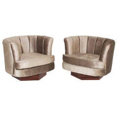 Pair of Swivel Chairs with Hexagon Rosewood bases Milo Baughman Attribution