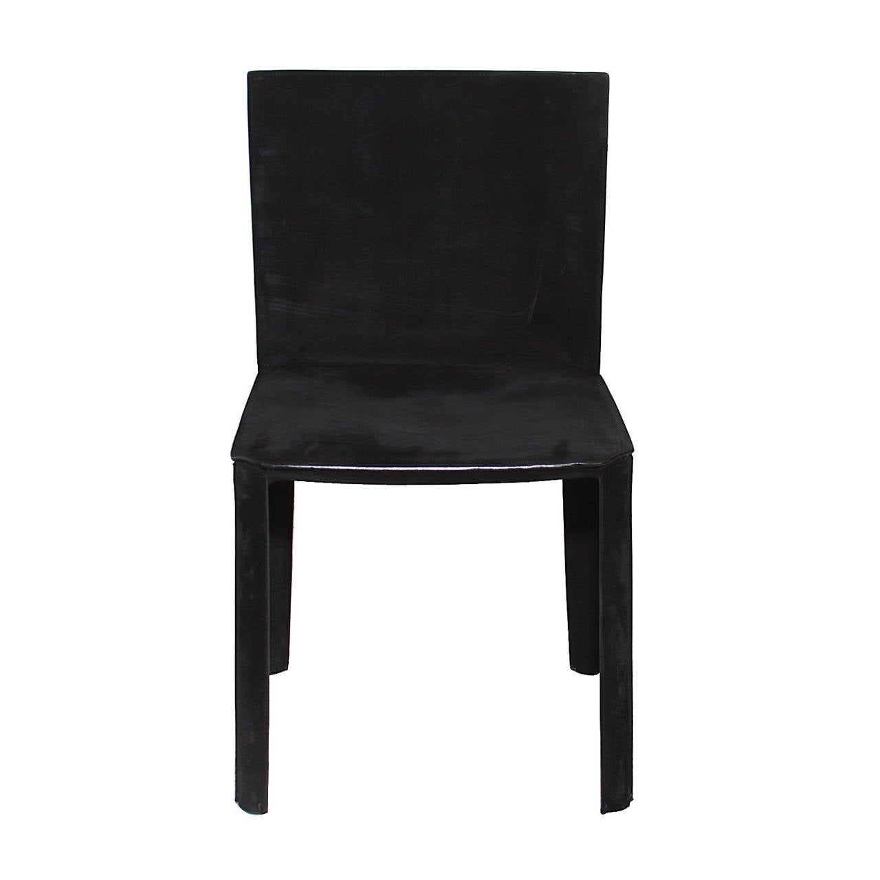 Modern De Couro of Brazil Chairs in Black Leather In Distressed Condition For Sale In Los Angeles, CA