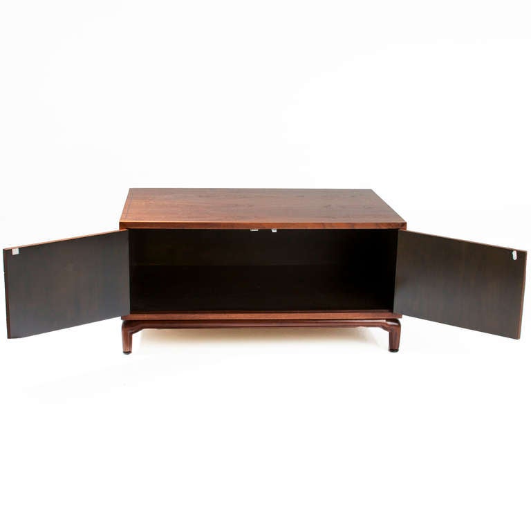 American Mid-Century Monteverdi-Young Mahogany Coffee Table with Gesso Carved Doors  For Sale
