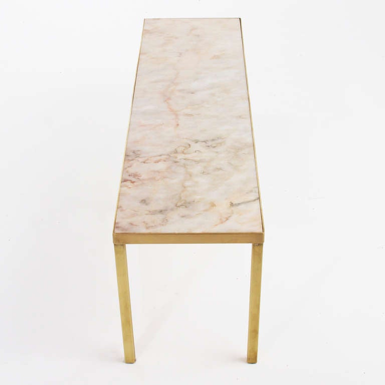 Narrow rectangular brass and marble coffee table by Edward Wormley at