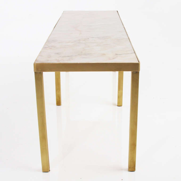 Narrow rectangular brass and marble coffee table by Edward Wormley at