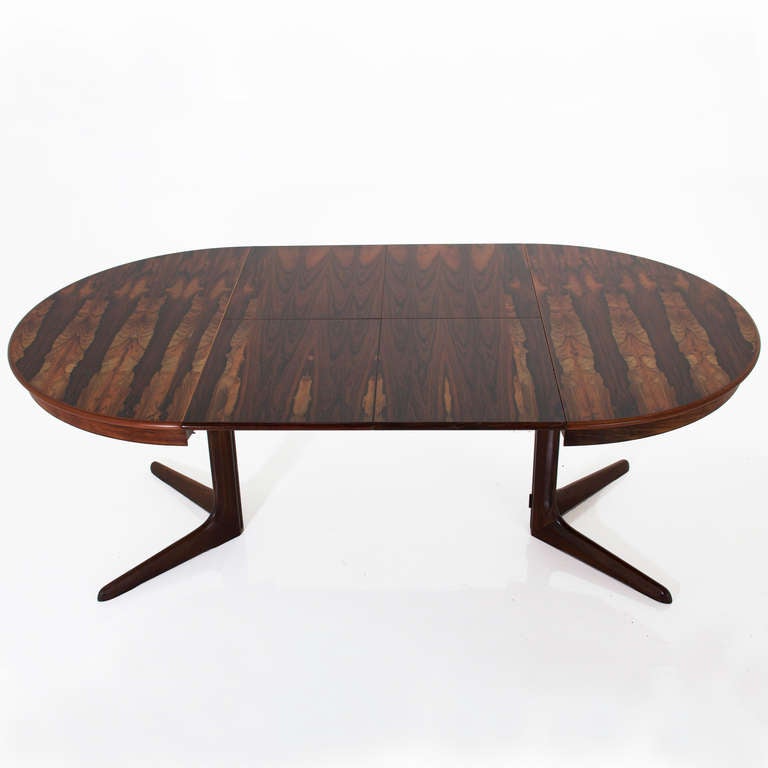 Round, Danish Rosewood Dining Table by Koefoeds-Hornslet with Leaves 1