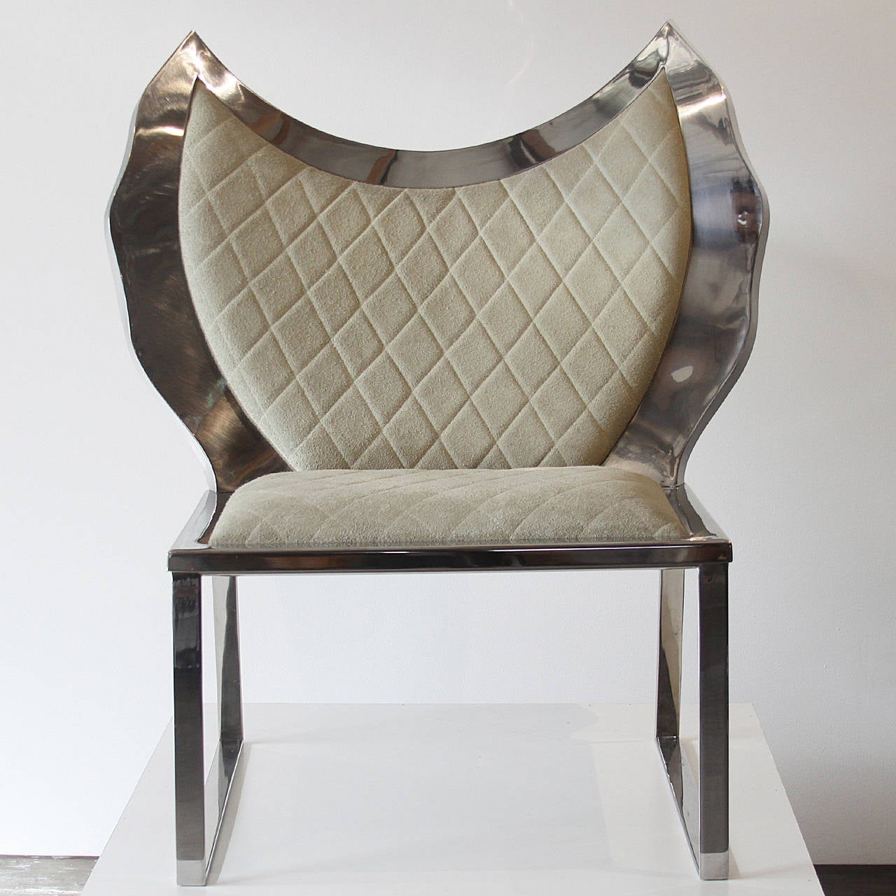 Brazilian Cadeira Anjo Inox Estofada/ Angel Chair Inox Overstuffed by Alê Jordão For Sale