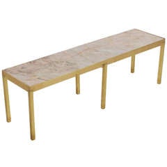 Narrow rectangular brass & marble coffee table by Edward Wormley