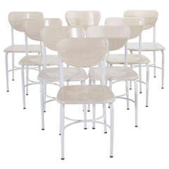 Set of 8 Maple & Iron Classroom Style Dining Chairs