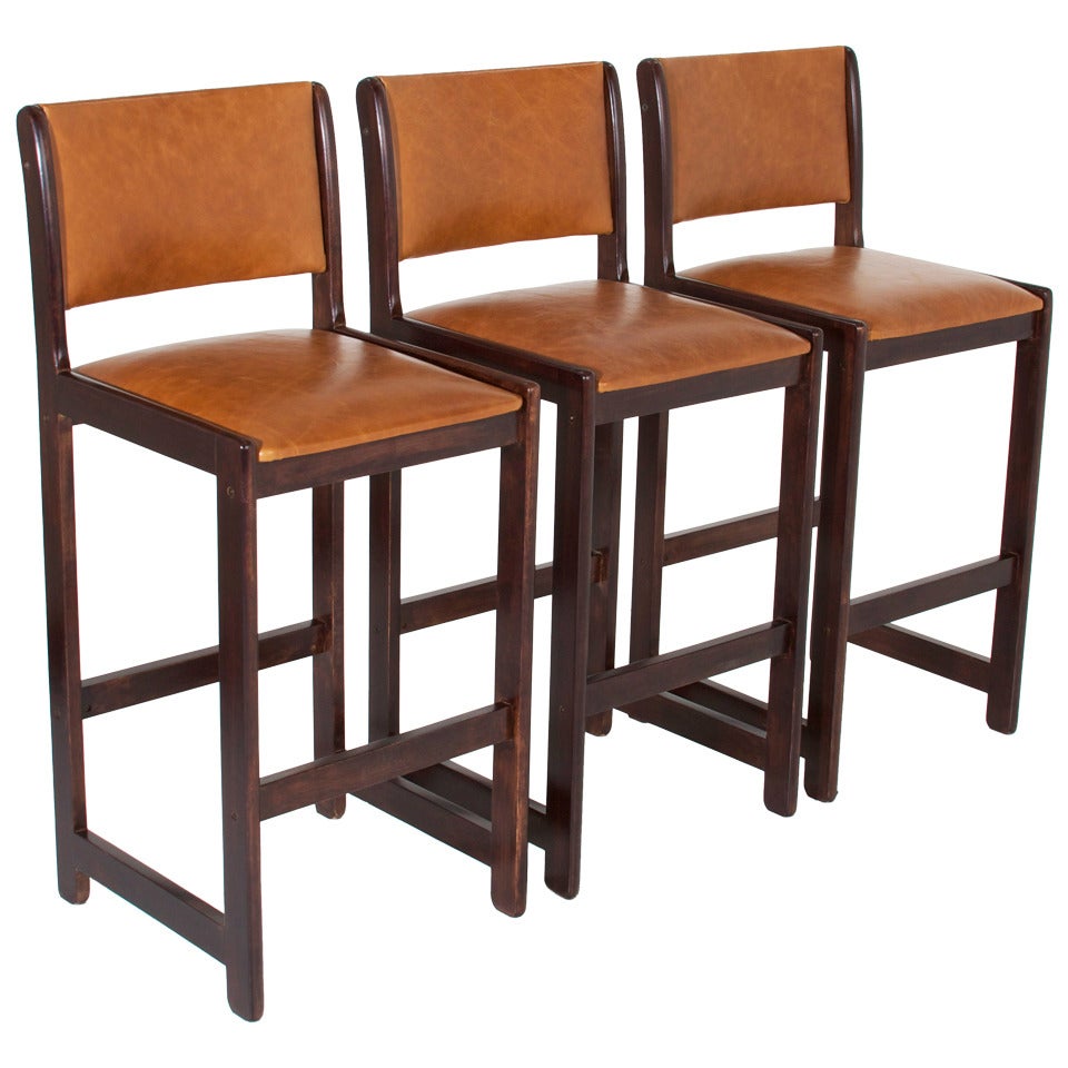 Set of Three Vintage Oak California Design Bar Stools