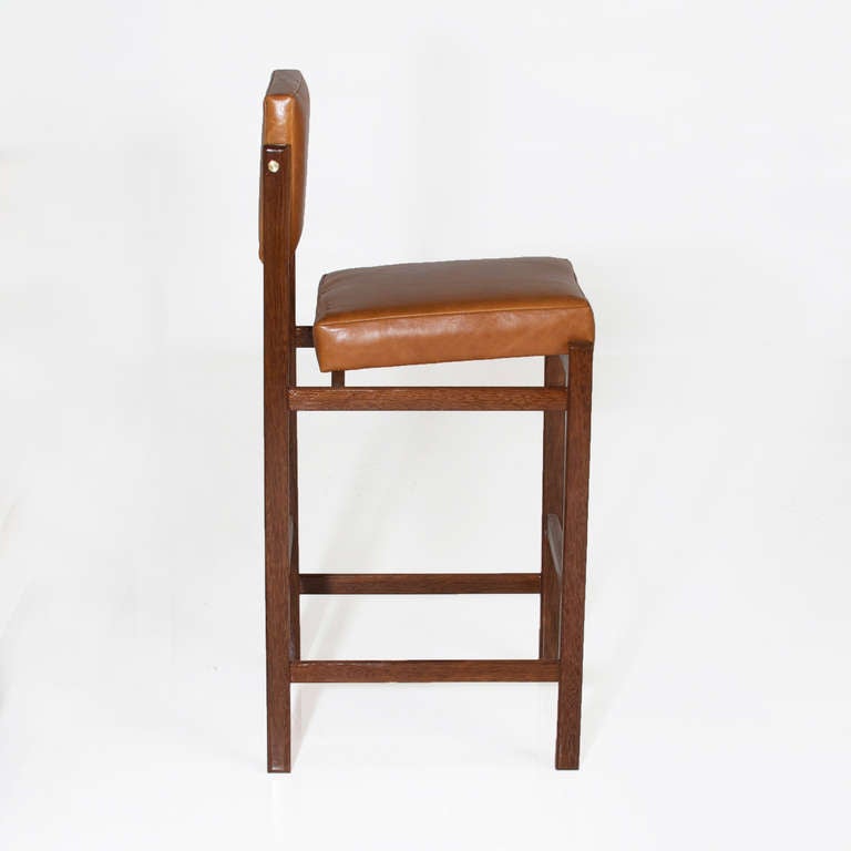 Upholstery The Basic Bar Stool in Solid Brazilian Sucupira wood by Thomas Hayes Studio