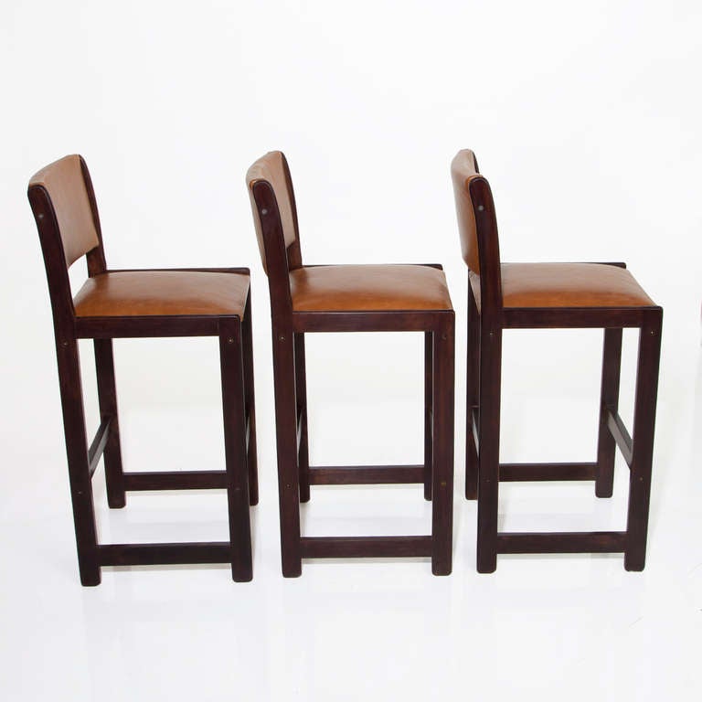 American Set of Three Vintage Oak California Design Bar Stools