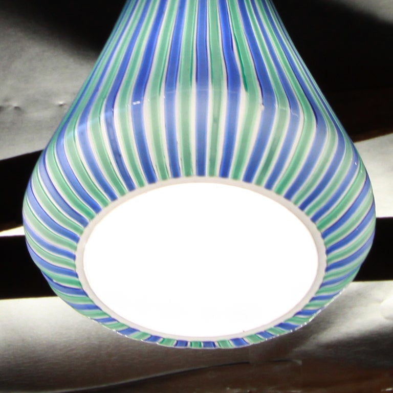 Mid-20th Century Striped Green, Blue and White Venini Pendant