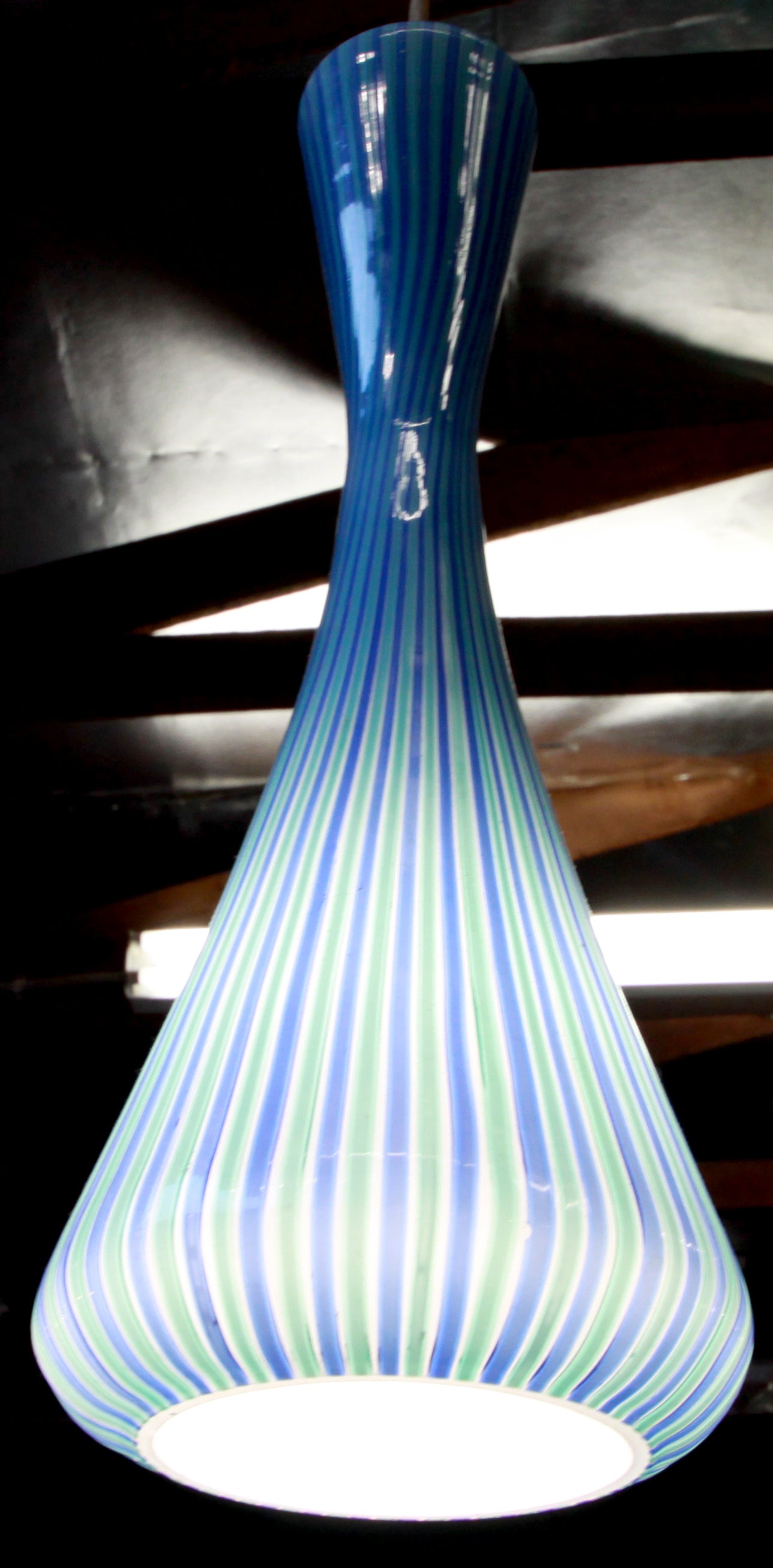 Striped Green, Blue and White Venini Pendant