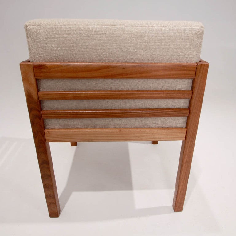 Organic Modern Brazilian Cumaru Wood and Linen Side Chairs, by Celina  In Good Condition For Sale In Los Angeles, CA