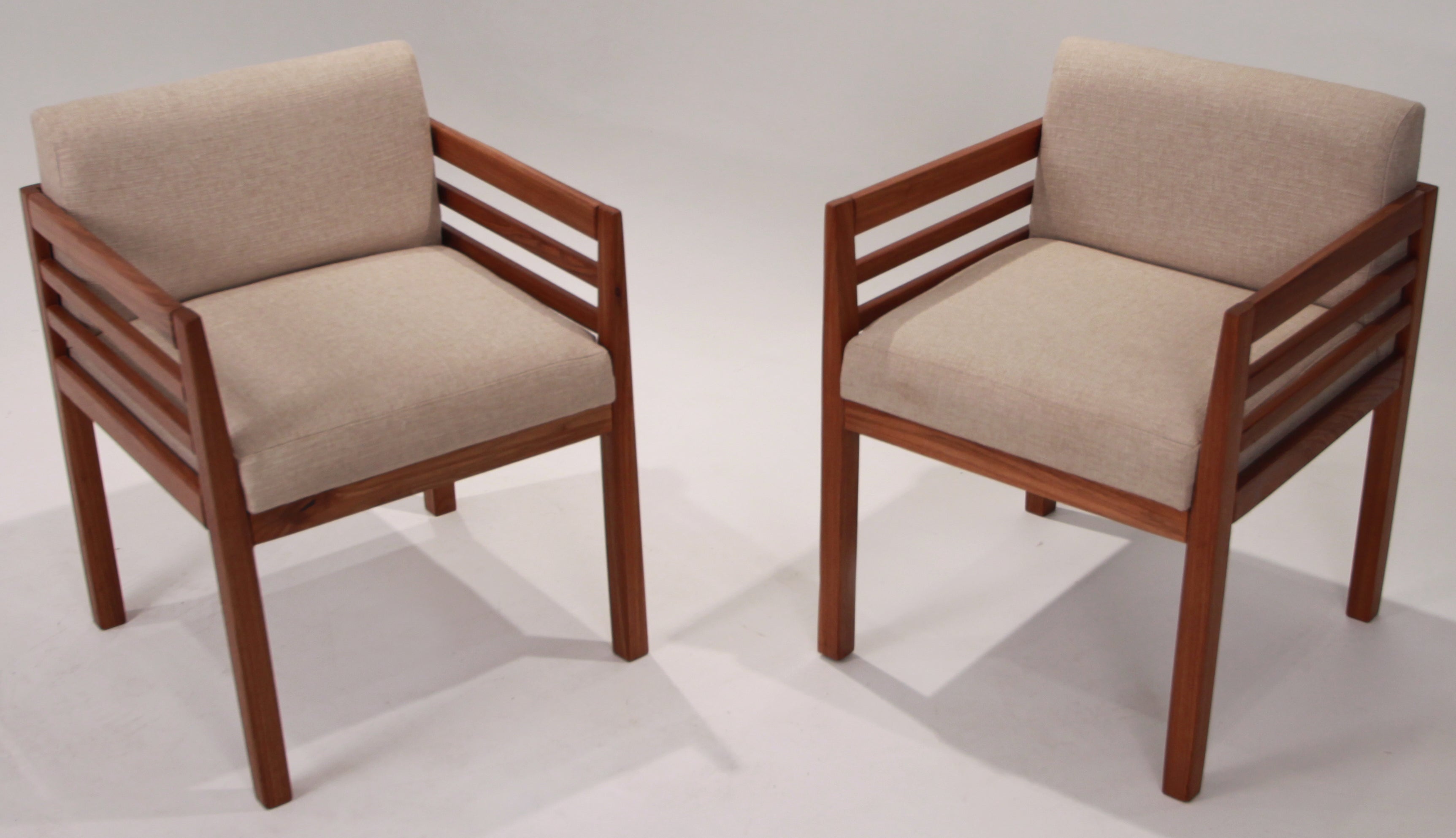 Organic Modern Brazilian Cumaru Wood and Linen Side Chairs, by Celina  For Sale