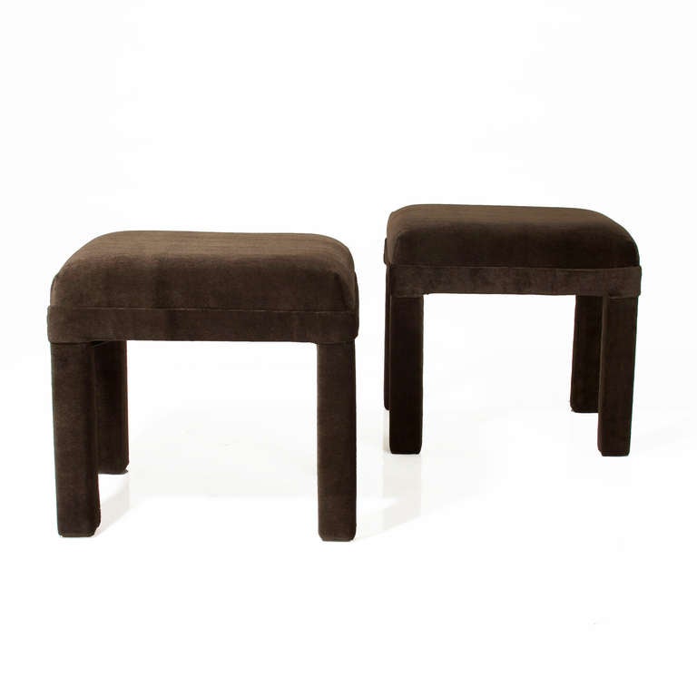 Set of Vintage Hollywood Regency Brown Mohair Stools Attributed to Milo Baughman In Excellent Condition For Sale In Los Angeles, CA