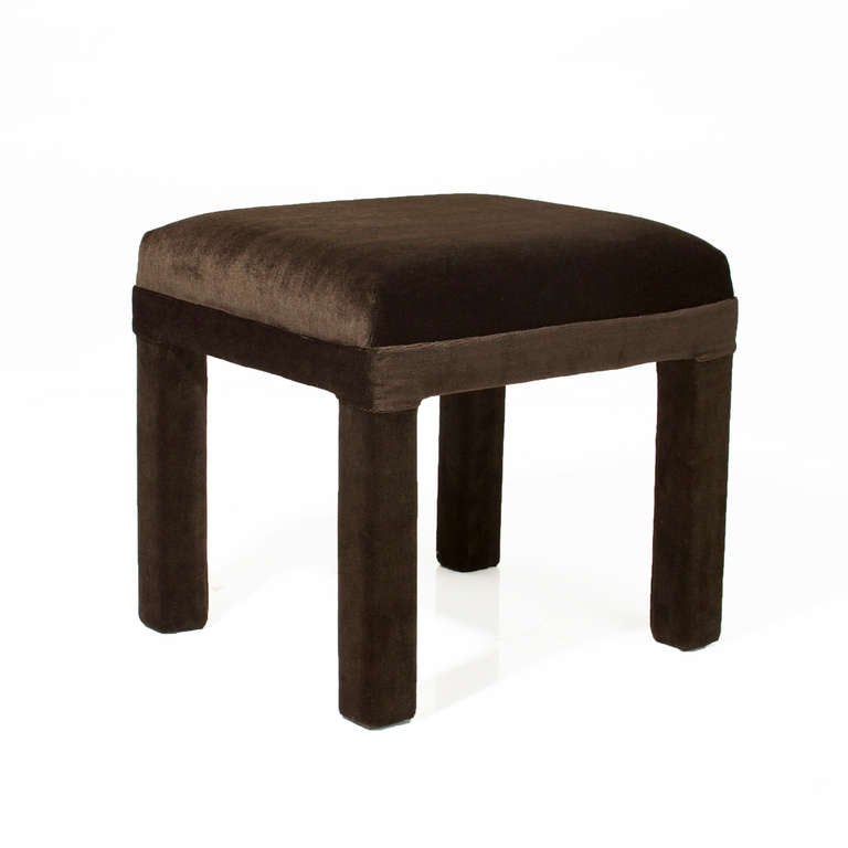 Mid-20th Century Set of Vintage Hollywood Regency Brown Mohair Stools Attributed to Milo Baughman For Sale